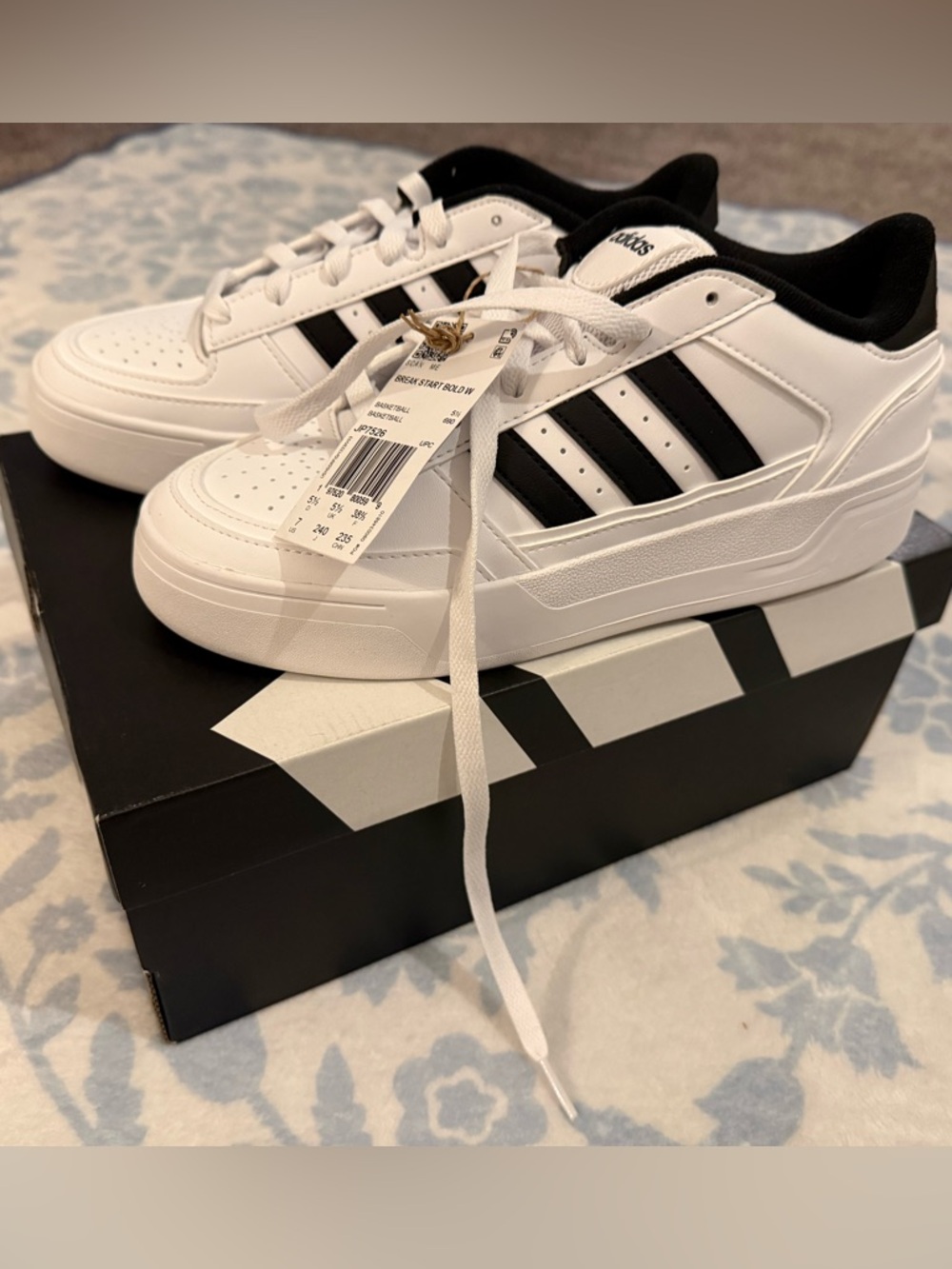 adidas Break Start Bold W White with Black Stripes Size 7